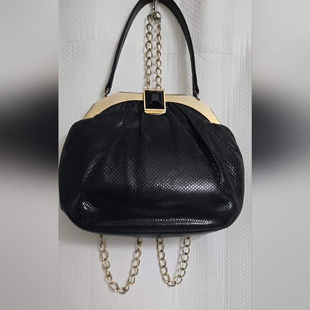 EUC Judith Leiber Vintage Real Snakeskin Handbag with Onyx Closure - Picture 13 of 14